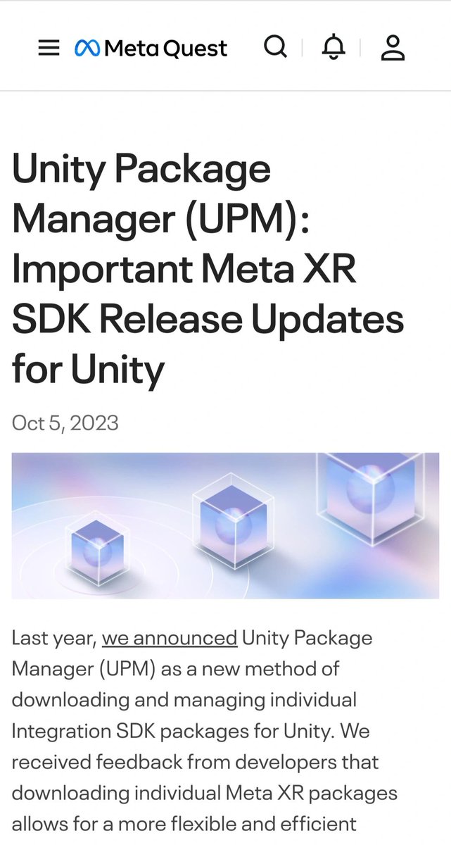 tevfikufuk's tweet image. 🚀 Big News for #UnityDevelopers! @Meta is revolutionizing XR SDK releases with Unity Package Manager (UPM) 🌟
✅ UPM for efficient, flexible Meta XR SDK integrations
✅ Streamlined updates & improved organization
✅ Explore new SDK packages like com.meta.xr.sdk.core & more!