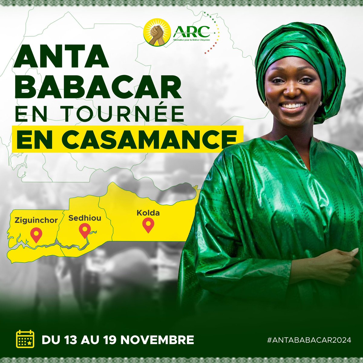Antababacar's tweet photo. CASAMANCE📍
LE TEMPS DE LA RELÈVE EST ARRIVÉ pour vous !
J’espère que vous êtes prêt ? RDV à Ziguinchor, Sedhiou et Kolda du 13 au 19 Novembre !! 🇸🇳
#AntaBabacar #Anta2024 #casamance #sedhiou #ziguinchor #ArcTour
#ARC #AlternativeReleveCitoyenne
#LeTempsDeLaReleveEstArrive
#ReleveSenegal #kebetu