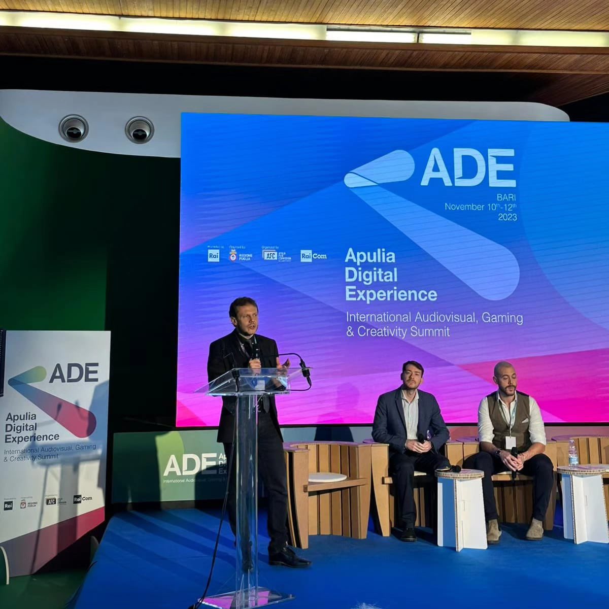 Metalmark's tweet photo. During day 2 of #ADE 2023, in Bari, I've had the pleasure to host a @chrisdarril (@littlesewingmac) and Diego Grammatico (Games London) about how to create and launch a game on the global market.  #apuliadigitalexperience #vigamus #raicom #rai #vigamusfamily https://t.co/IMduX4PgGL