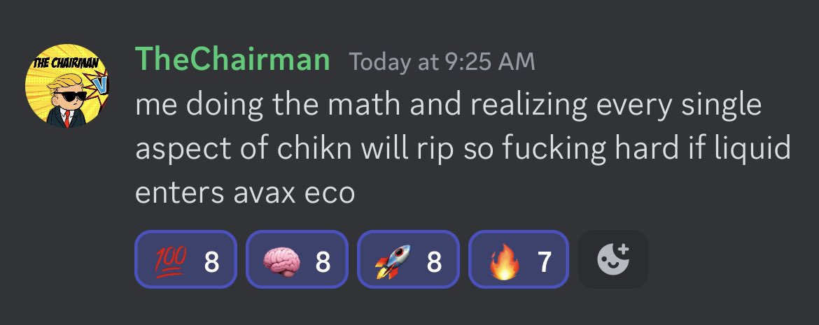 Dano๐๐ (๐,๐)๐บ (@0x_dano) on Twitter photo ๐๐๐ When TheChairman of <a href="/wallstreetbets/">wallstreetbets</a> comes into the <a href="/chikn_nft/">Chikn ๐บ</a> Discord to hang out, buys a few chikn & a bag full of $FEED, you know youโre in the right project.
And for a cherry on top he left us with a few gems like this! ๐
#Chikn $AVAX #ToTheMoon ๐
#bokbok โค๏ธ๐ ๐๐๐ When TheChairman of <a href="/wallstreetbets/">wallstreetbets</a> comes into the <a href="/chikn_nft/">Chikn ๐บ</a> Discord to hang out, buys a few chikn & a bag full of $FEED, you know youโre in the right project.
And for a cherry on top he left us with a few gems like this! ๐
#Chikn $AVAX #ToTheMoon ๐
#bokbok โค๏ธ๐
