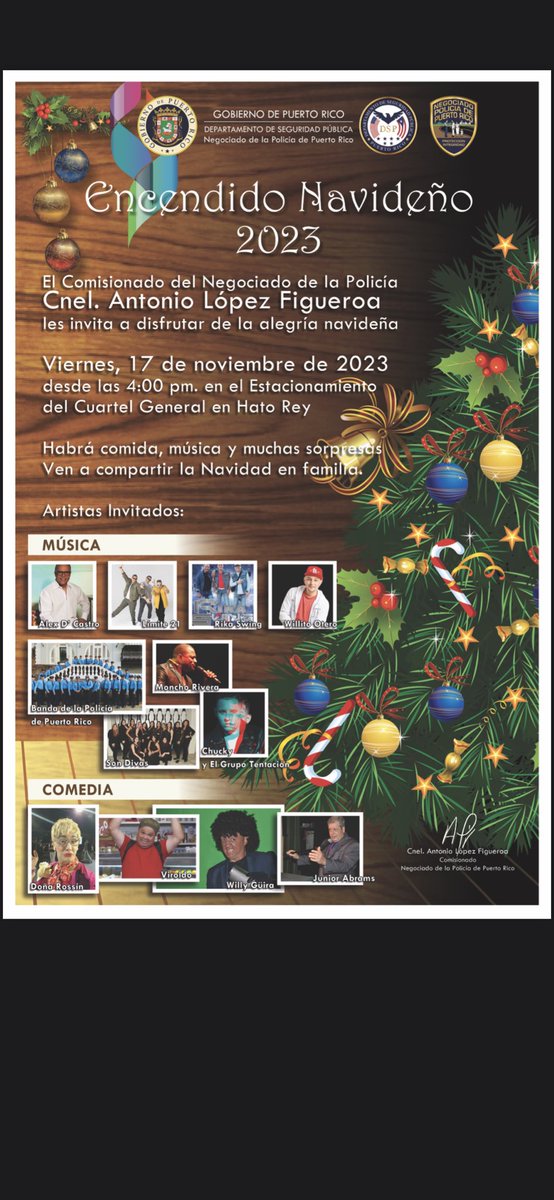 WillitoOtero's tweet photo. Este viernes 17/noviembre estaré de Invitado en el Encendido de la Policía de PR, esperó saludarlos a tod@s, actividad familiar con muchas sorpresas y artistas invitados! 🙌🏻🎄🫶🇵🇷🎤
📍 Cuartel General, Hato Rey 6 pm
#salte #llegolapizza #encendido #navidad #policia #puertorro https://t.co/8y5EAv5q1w