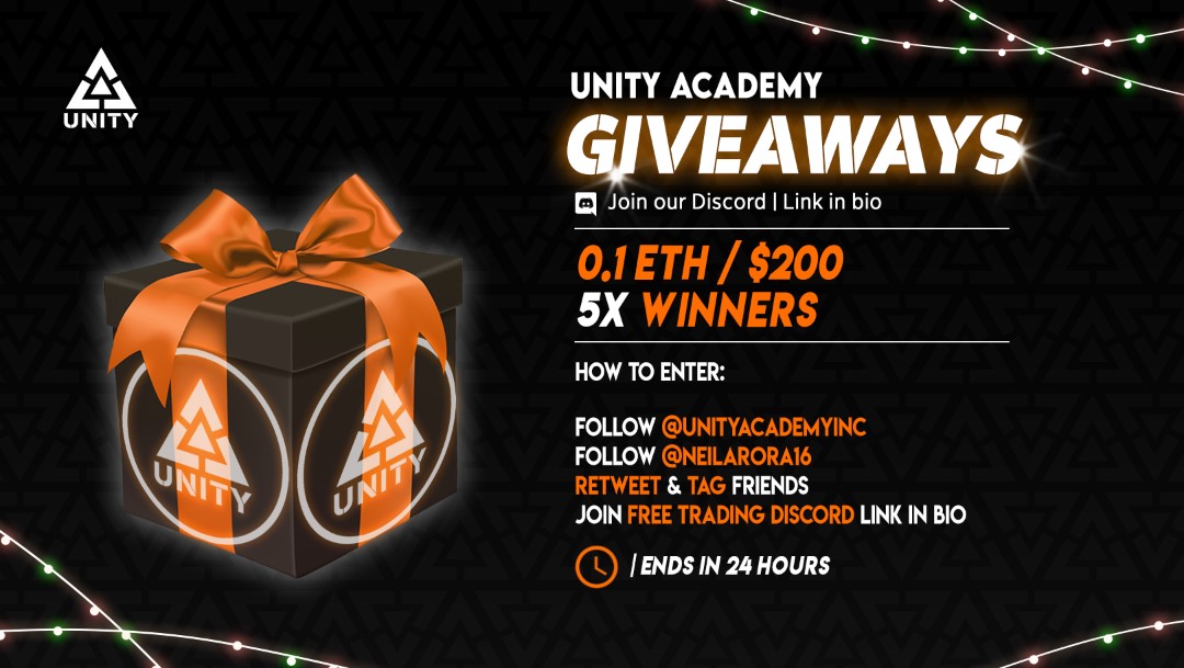 🎁 Giveaway Time! 🎁 Giving away $200 / 0.1 $ETH to 5 lucky winners. 1⃣ Follow @UnityAcademyInc & @neilarora16 2⃣ Retweet & Tag Frens ⏰ | Ends In 24 Hours #giveaway