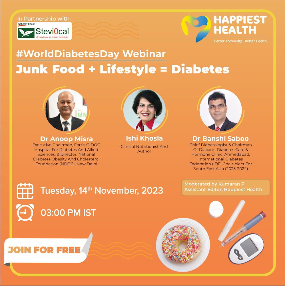 Unlock insights at the World Diabetes Webinar on Nov 14, 3 PM, with Happiest Health online.

Registration Link: zoom.us/webinar/regist…

#DiabetesAwareness #HealthTalks #WellnessWebinar #GlobalHealth #PreventDiabetes #StayInformed