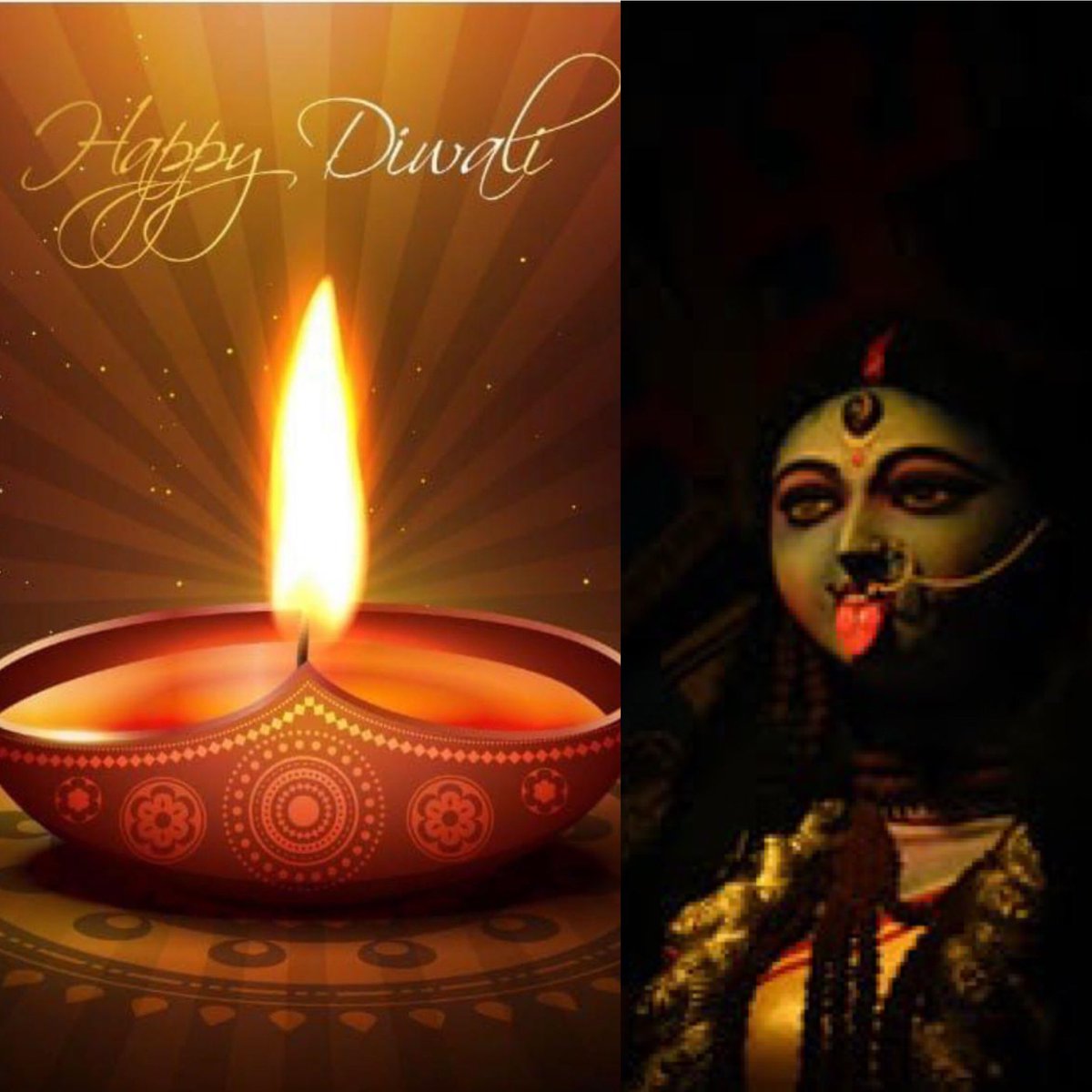 Today is Diwali -Hindu festival of lights- symbolising the spiritual "victory of light over darkness, good over evil”

For Bengalis?
Today is  “Kali Pujo” 

Kali is the quintessential form of ‘shakti’ (female power)-embodying power of creation &amp; destruction 

My best wishes 🙏🏽
