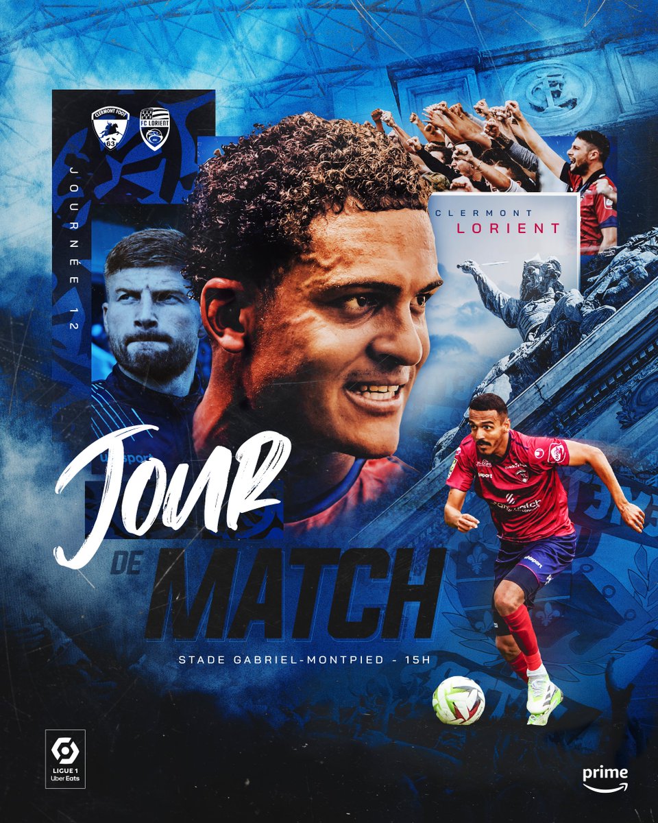 ClermontFoot's tweet image. 𝙈𝘼𝙏𝘾𝙃𝘿𝘼𝙔 🔴🔵 

🆚 @FCLorient 
🏟️  Stade Gabriel-Montpied
⌚️  15h 
📺 @PVSportFR 
📲  #CF63FCL  

#NousSommesClermont 🌋