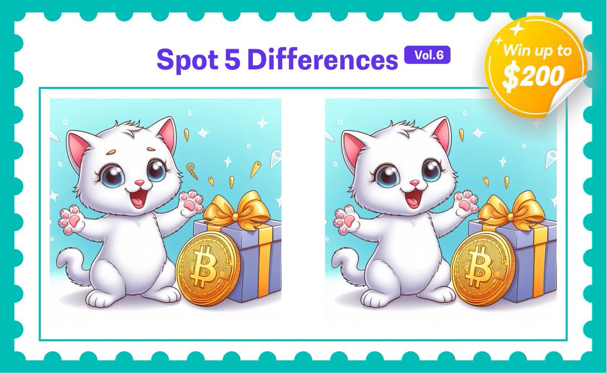 Live Now: Spot 5 Differences VOL.6! 🖼️ 

Win a total of 10,000 Pesos prize pool by guessing correctly! 💰

Hurry, entries close on Nov 16⏳: 
gleam.io/baPqA/spot-5-d…

#CoinEx #Games #Reward #Giveaway