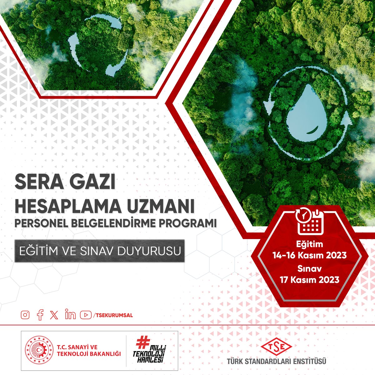 TSEKurumsal's tweet photo. 📣 Sera Gazı Hesaplama Uzmanı Personel Belgelendirme Programı Eğitimi ve Sınavı düzenliyoruz.

🗓️ Eğitim Tarihi: 14-16 Kasım 2023
🗓️ Sınav Tarihi: 17 Kasım 2023

Detaylı bilgi ve başvuru için👇 
https://t.co/e3fcY9DAAJ