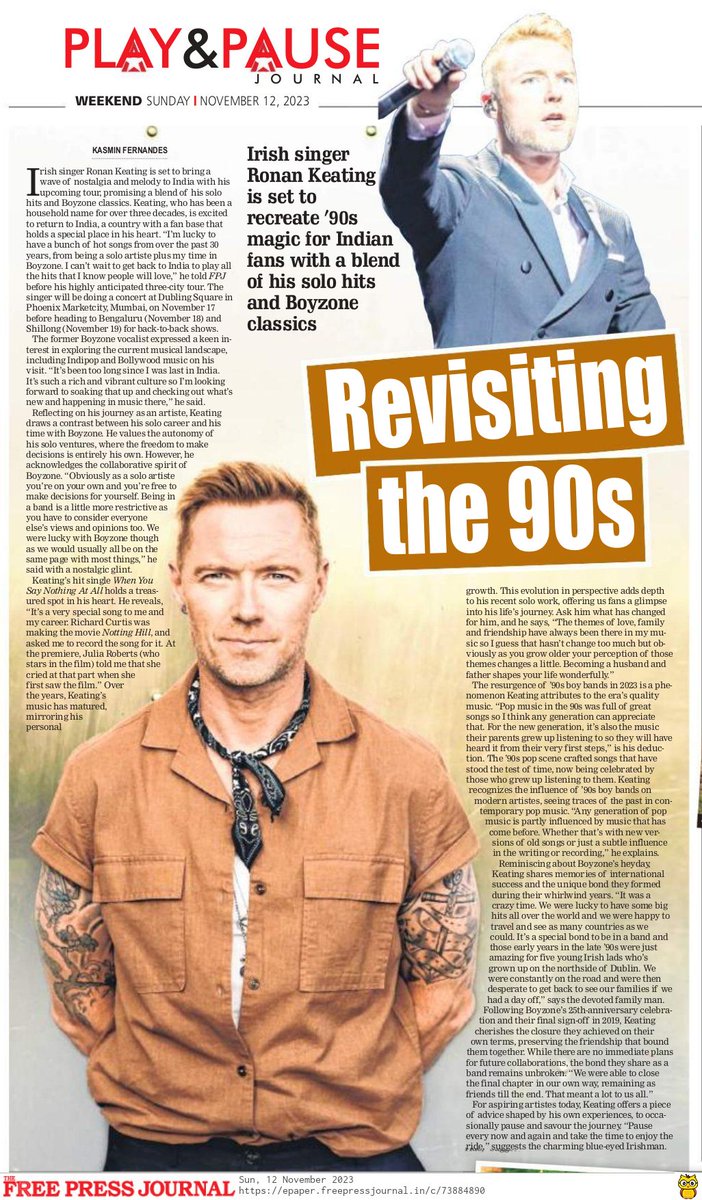 fpjindia's tweet photo. Irish Singer and Former #Boyzone Vocalist Ronan Keating Is Set To Recreate '90s Magic For Indian Fans
Interview by Kasmin Fernandes in today's paper: https://t.co/2xEICEWVn7 @ronanofficial
#FPJWeekendJournal #SundayRead #weekend https://t.co/hRpZmJN5uj