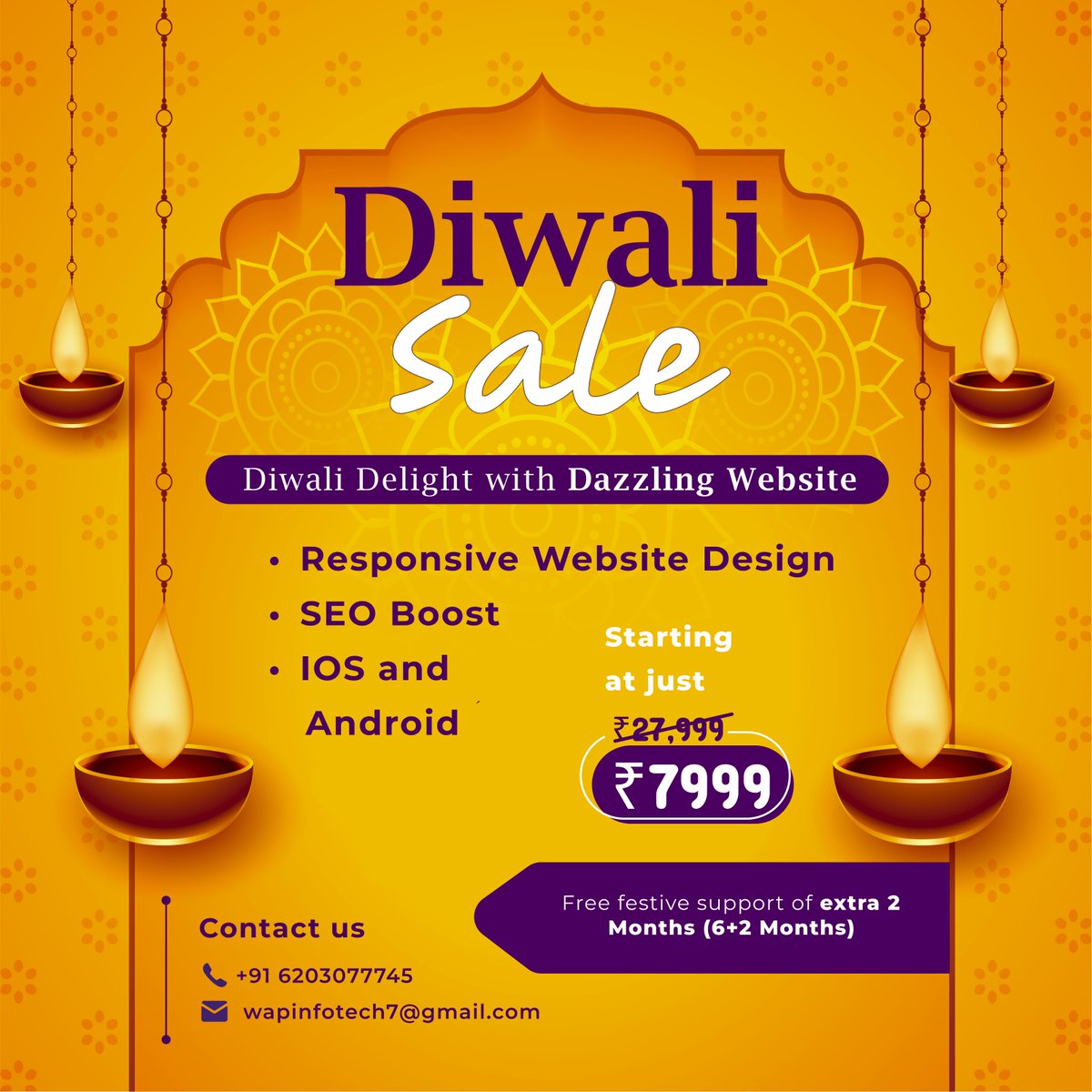 wapinfotech's tweet photo. Are you looking to establish a strong online presence for your business or personal brand? Look no further! Our expert website development services can help you achieve your goals.

Wishing you all a happy diwali from our team. https://t.co/YmDRD48QoM