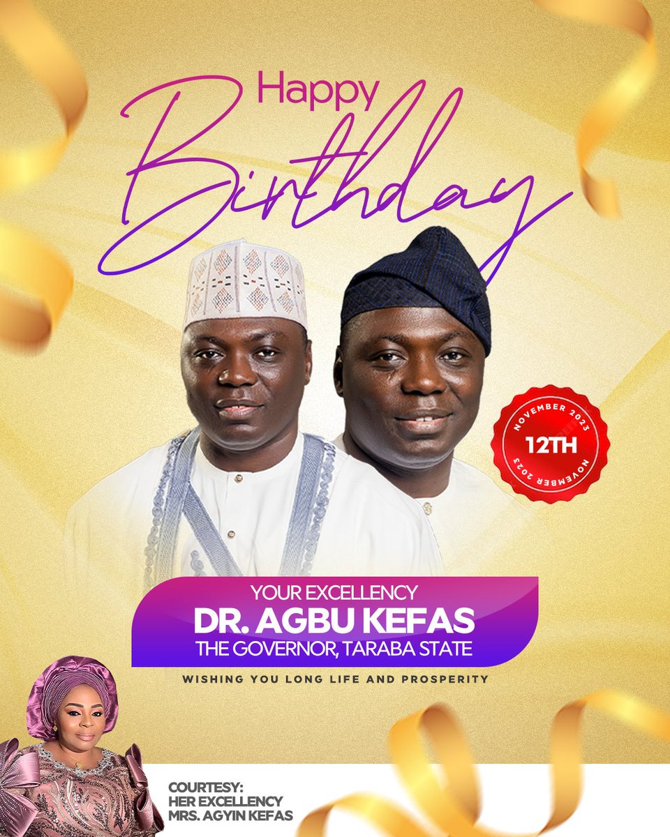HE_AgyinKefas's tweet photo. Happy 53rd birthday to my amazing husband, His Excellency Dr. @GovAgbuKefas, the Governor of Taraba State! 

Your unwavering dedication to the people and the development of our beloved state is truly inspiring. 

May this day be filled with joy, love, and the warmth of those who appreciate the incredible leader and person you are. Here's to celebrating the milestones of the past and the promising journey ahead!

#HappyBirthday #GovernorsBirthday #AgbuKefas #Agyinkefas #TarabaState