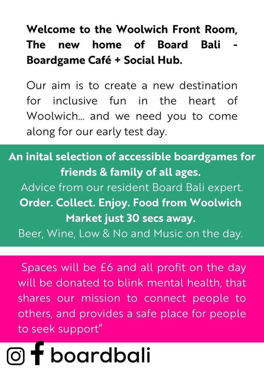 Today! The first of hopefully many #BoardBali: board game cafe & social hub meet-ups.

From midday to 8pm at @WoolwichFrontRm. Food will be available to order from us and be delivered straight to your table! Cocktails will be available too from @GOODKoffee! 😍

#woolwich #powisst