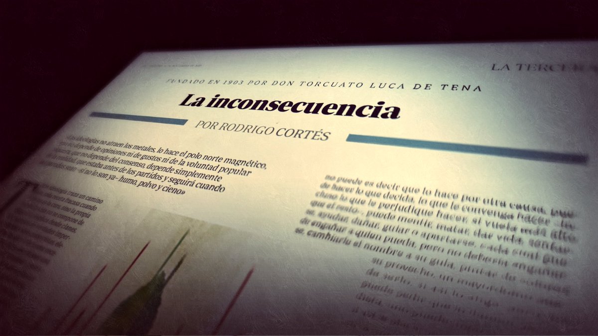 rodrigocortes's tweet photo. Hoy escribo Tercera en @abc_es: «La inconsecuencia», en plano secuencia y de un solo golpe de aire. Si alguien se acerca al quiosco, igual quiere mojar el papel en el café 📰☕.

(También online para suscriptores: https://t.co/R9Vz1B8Ohd).

¿Un REPÍO, silvuplé? ¡Gracias! https://t.co/HGx2NbgI3G