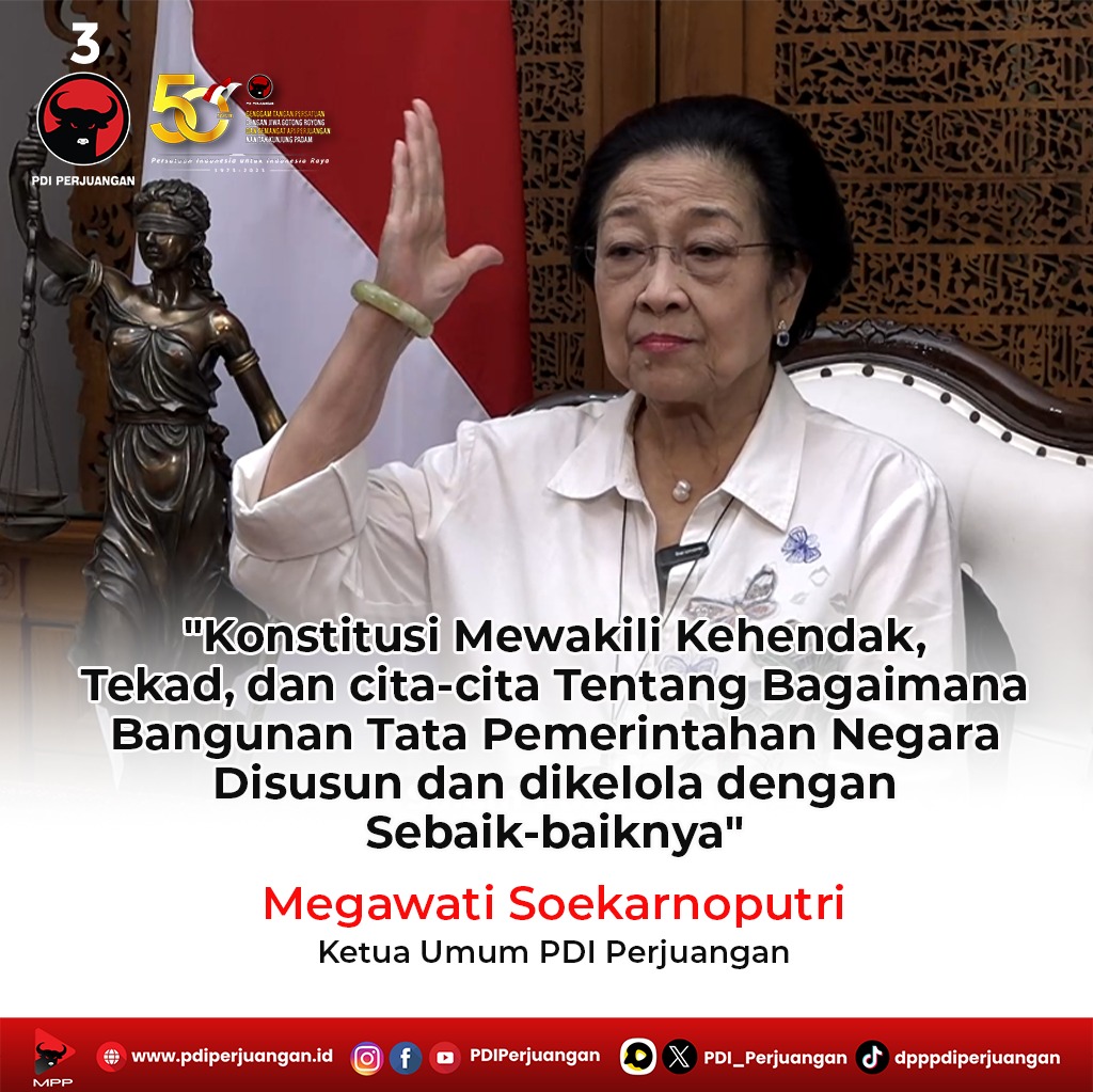 konstitusi mewakili kehendak, tekat dan cita"cita tentang bagaimana bangunan tata pemerintah negara disusun dan di kelola dengan sebaik baiknya.

#PidatoSuaraHatiMegawati