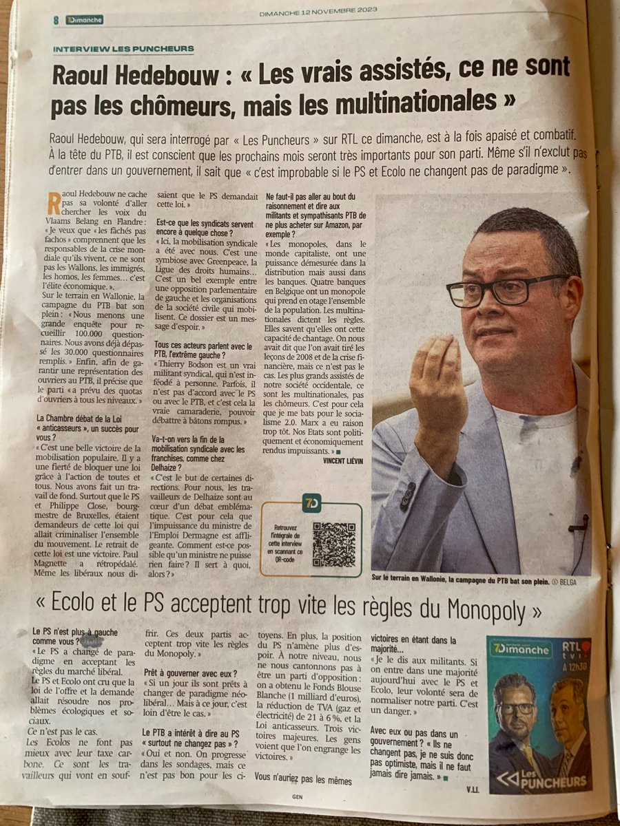 vliesante's tweet image. #7dimanche #interview @RaoulHedebouw «Les vrais assistés,ce ne sont pas les chômeurs, mais les multinationales» . Il ne cache pas sa volonté d’aller chercher les voix du Vlaams Belang en Flandre :« Je veux que « les fâchés pas fachos »
sudinfo.be/id743688/artic…
@ptbbelgique @Le_Bux
