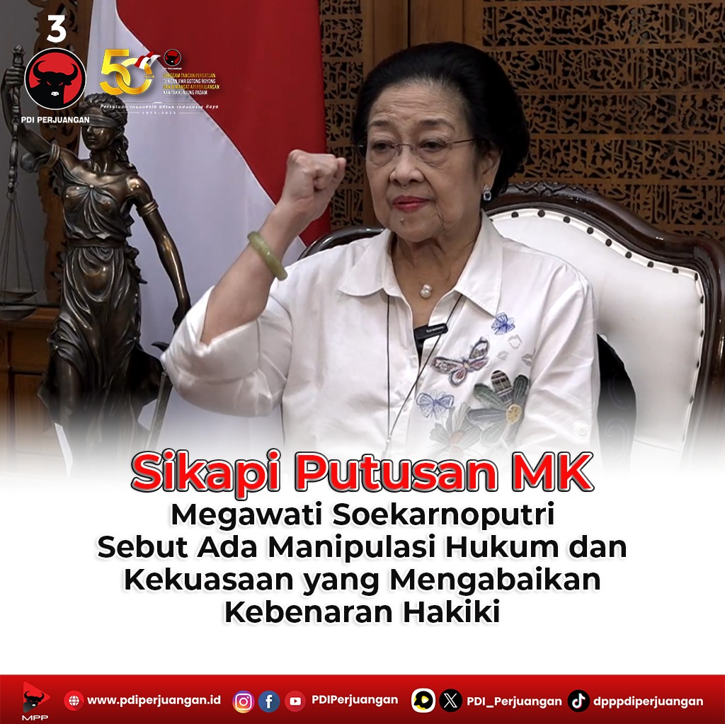 sikapi putusan mk, Megawati sebut ada manipulasi hukum dan kekuasaan yang mengabaikan kebenaran yang hakiki .

#PidatoSuaraHatiMegawati