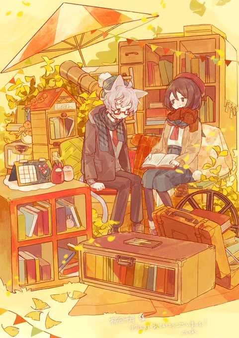 くらさかさん()にSkebでミケタマ描いてもらいましたー!くらさんの絵の持つ暖かで可愛い雰囲気に惹かれてリクエストさせていただきました!マフラーしてるのが可愛いです!とても素敵な1枚、ありがとうございます