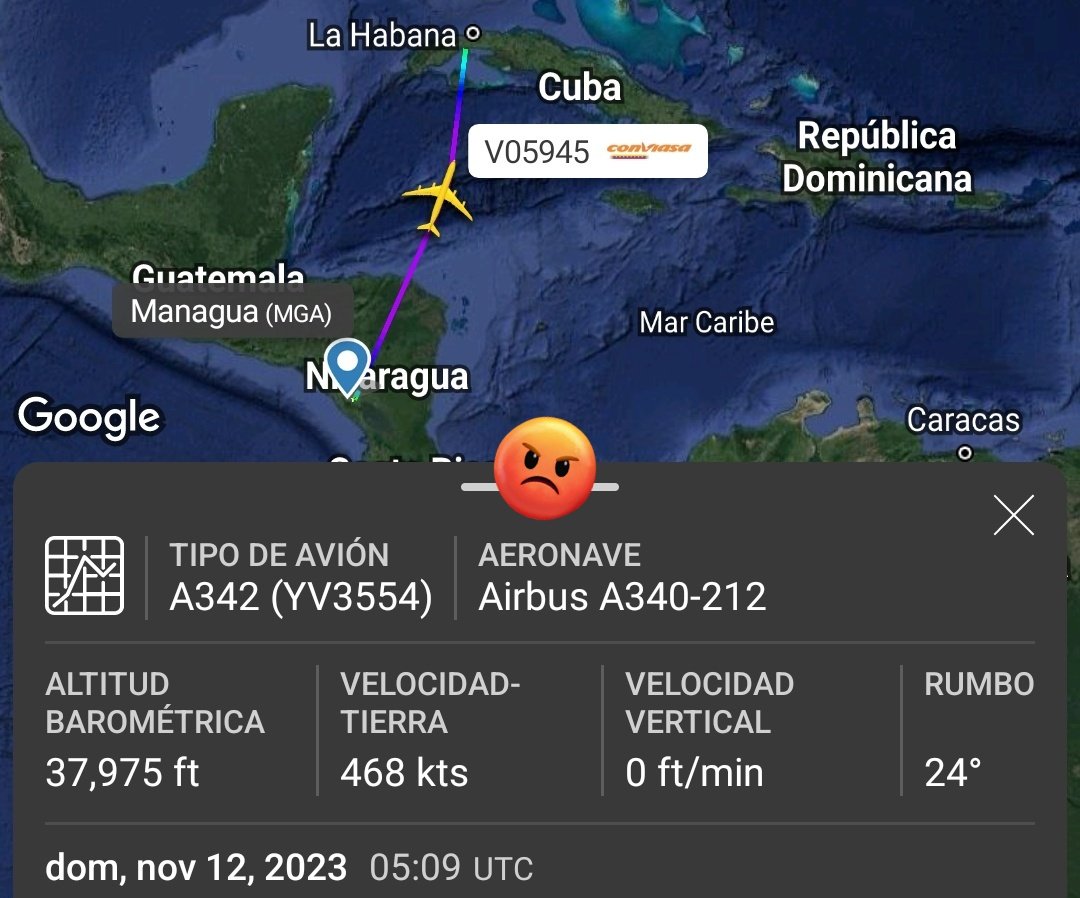 Arr3ch0's tweet photo. Comviasa #YV3554 muy ocupado ayer y hoy. Caracas 🇻🇪- La Habana🇨🇺 - Managua🇳🇮 - La Habana - Caracas. 
2am retornó de Nicaragua a Cuba.
3:40am inició el vuelo de retorno a Venezuela. https://t.co/tddMTjArU8