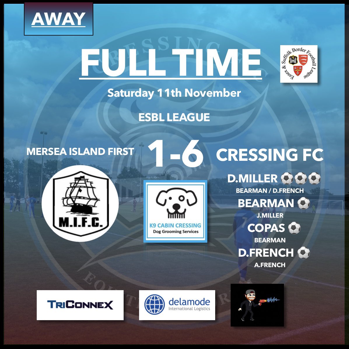 CressingFC's tweet photo. 🟢Yesterday’s Result!🌹

1-0 down at half time,  we needed to go out 2nd half and turn up. We responded, 1-3 in the first 6 minutes. Bearman getting on the sheet, Copas adding to his tally, French with back to back goals and Miller scoring another hat-trick.

#CressingFC https://t.co/7SuuNHxOMg
