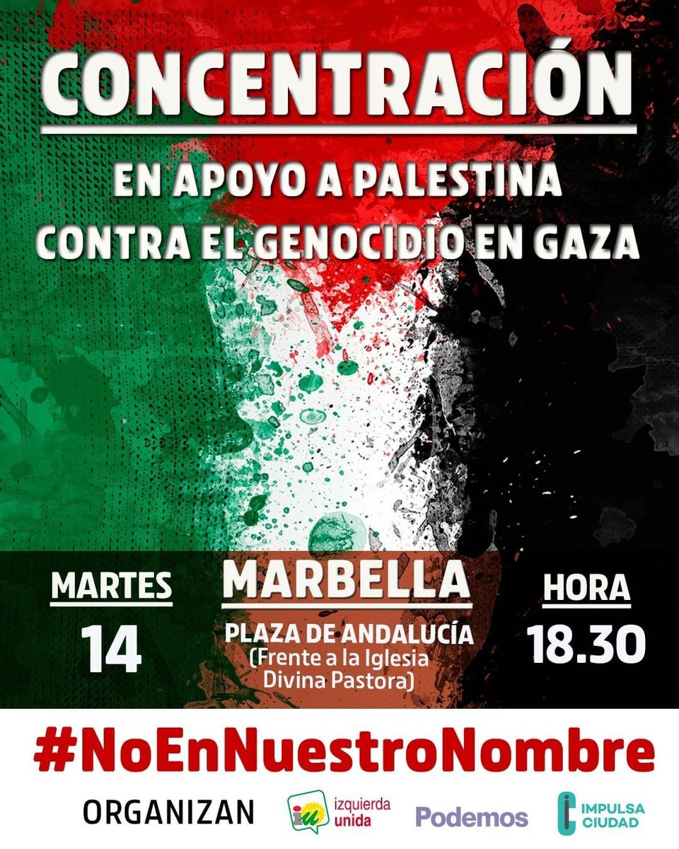 impulsaciudad's tweet photo. Allí estaremos desde ImpulsaCiudad este próximo martes 14 en apoyo al pueblo palestino.
#NoEnNuestroNombre https://t.co/JW6PE8b4hD
