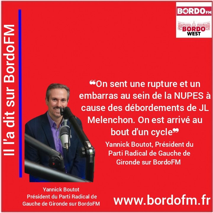 EricGhaffar's tweet photo. Alors que LFI refuse de manifester contre l'antisémitisme,  que la #Nupes est divisée par les propos de  de #Melenchon , voici l'interview de Yannick Boutot,  Président du Parti @PRGGironde que j'ai réalisé jeudi dernier sur @BordoFM 
Le replay: https://t.co/Trgd9JaJ0T https://t.co/iK0BF8QUuf