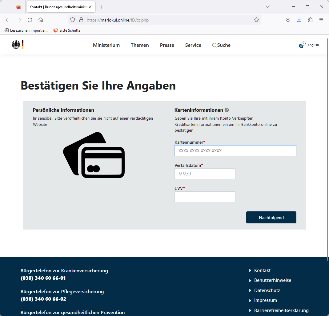 E-Mails (unterschiedliche Absenderadressen) im Namen des Bundesgesundheitsministerium fordern zum Upload des Personalausweis auf?
Achtung: #Phishing <a href="/BMG_Bund/">Bundesgesundheitsministerium</a> 
Link nicht anklicken! Keine Fotos hochladen / Keine Daten eingeben!
