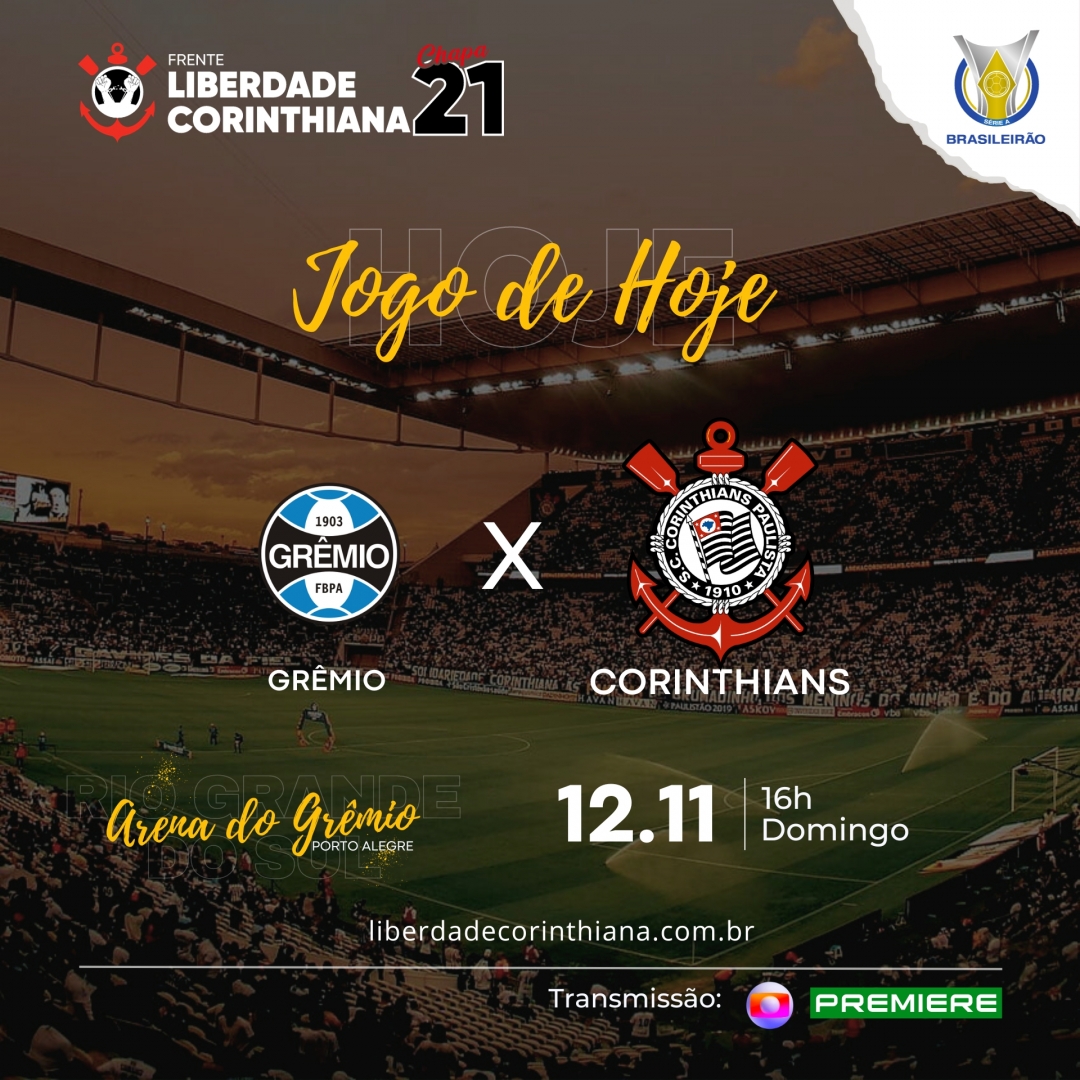 libcorinthiana's tweet photo. Hoje tem Corinthians em campo. Dessa vez o Timão vai a Porto Alegre para enfrentar o Grêmio pela 34ª rodada do Brasileirão. Em busca dos três pontos para se afastar da zona de rebaixamento, o elenco corinthiano enfrentará difícil batalha na tarde de hoje contra o time gaúcho. https://t.co/hdgibok5Kc