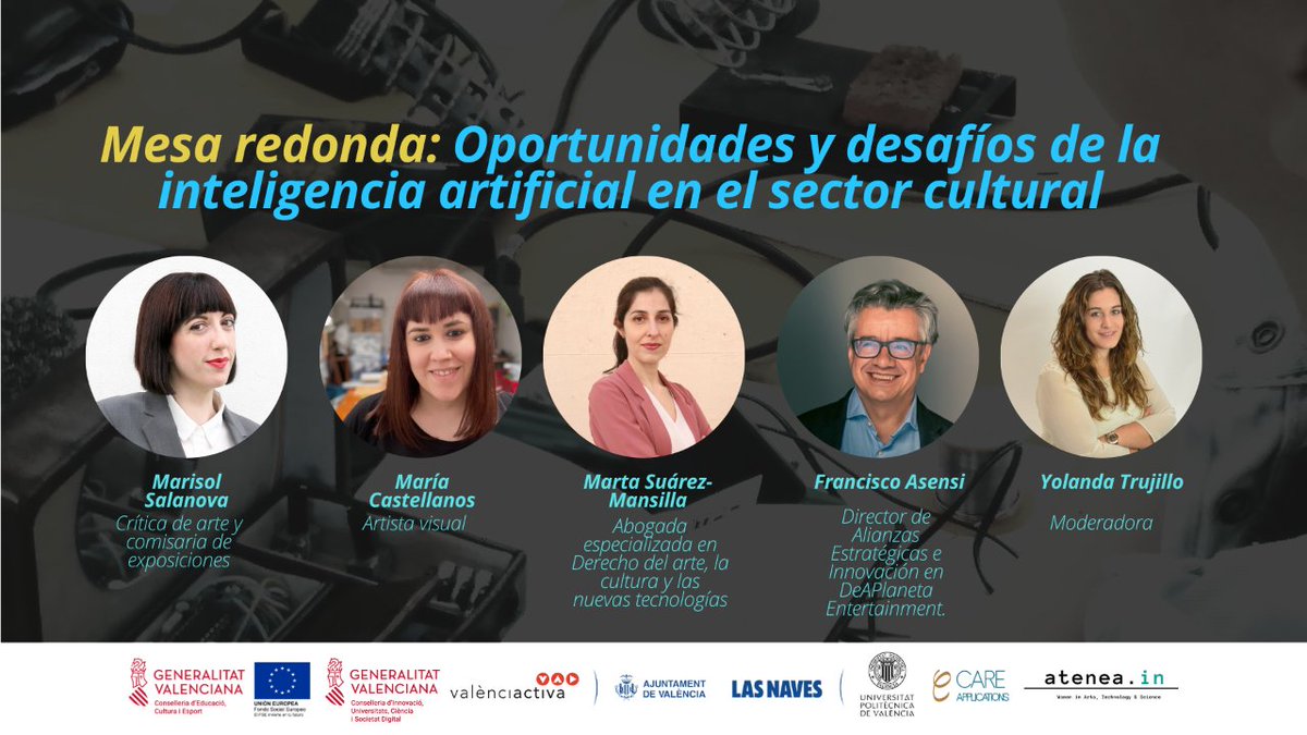 ¡Qué ganas de vivir Atenea 2023!
 
JORNADA - TECNOLOGÍA
Tecnologías emergentes (IA, RX y RA) aplicadas a la gestión y consumo cultural
📅 Viernes 24 de noviembre
📍 Sala Polivalent, Las Naves

🪑 Modalidad presencial. Entrada gratuita.
🚀 Inscripciones en atenea2023.eventbrite.es