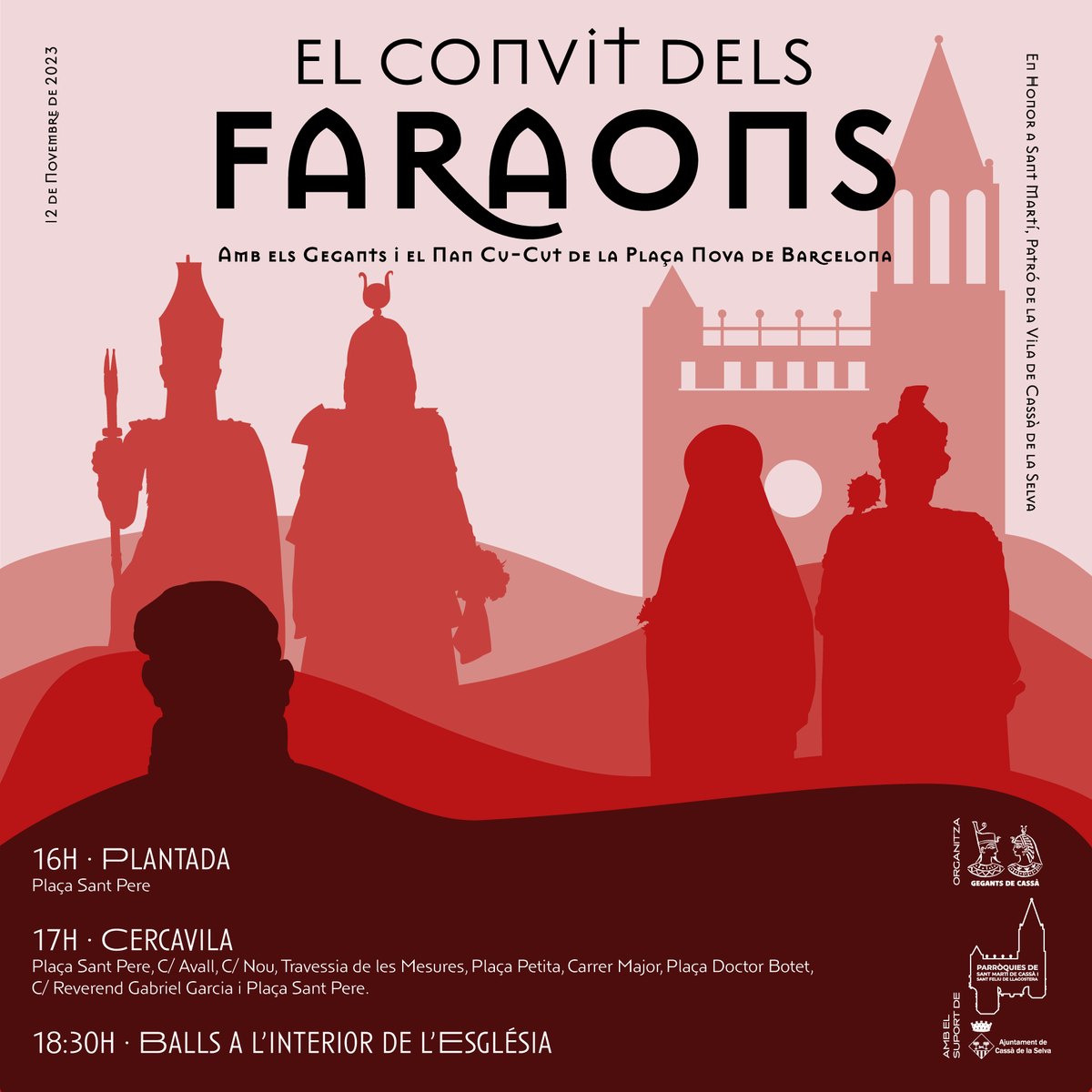 👉 Aquesta tarda, cercavila "El convit dels Faraons", amb els Gegants i el Man Cu-Cut de la Plaça Nova de Barcelona
Organitza la Colla Gegantera de Cassà
🤔 No hi falteu!
📆 Diumenge 12
🕑 16 h
💰 Gratuït
📌 Plaça Sant Pere
➕ INFO 👇 #AgendaCassà