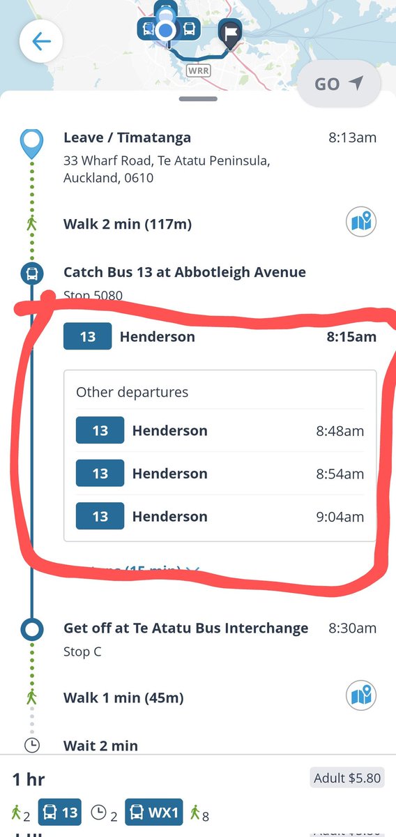 pshemK's tweet photo. Hi @AklTransport is there a reason why the app doesn't show the next departures but those over 30mins away? This gives an impression that if I miss the 8.15 I'll have to wait till 8.48. https://t.co/F72IwJn2In