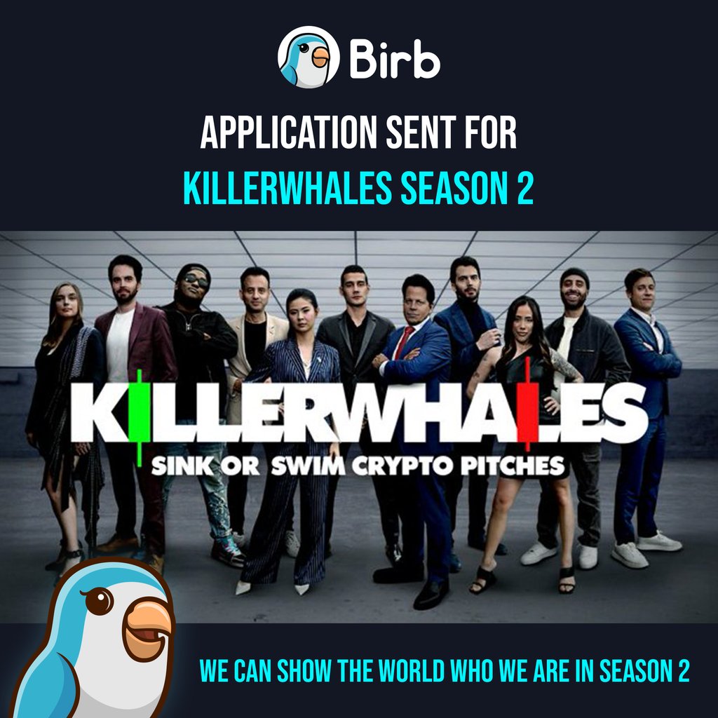 BirbDefi's tweet image. We're thrilled to announce our application to pitch to millions of global viewers on the pioneering Web3 TV show #KillerWhalesTV by @thehellolabs! 🐳 🦜

Hit that RT and show them the power of our Birb community! 

#Birb $BIRB #Web3 #StartupPitch @Coinmarketcap