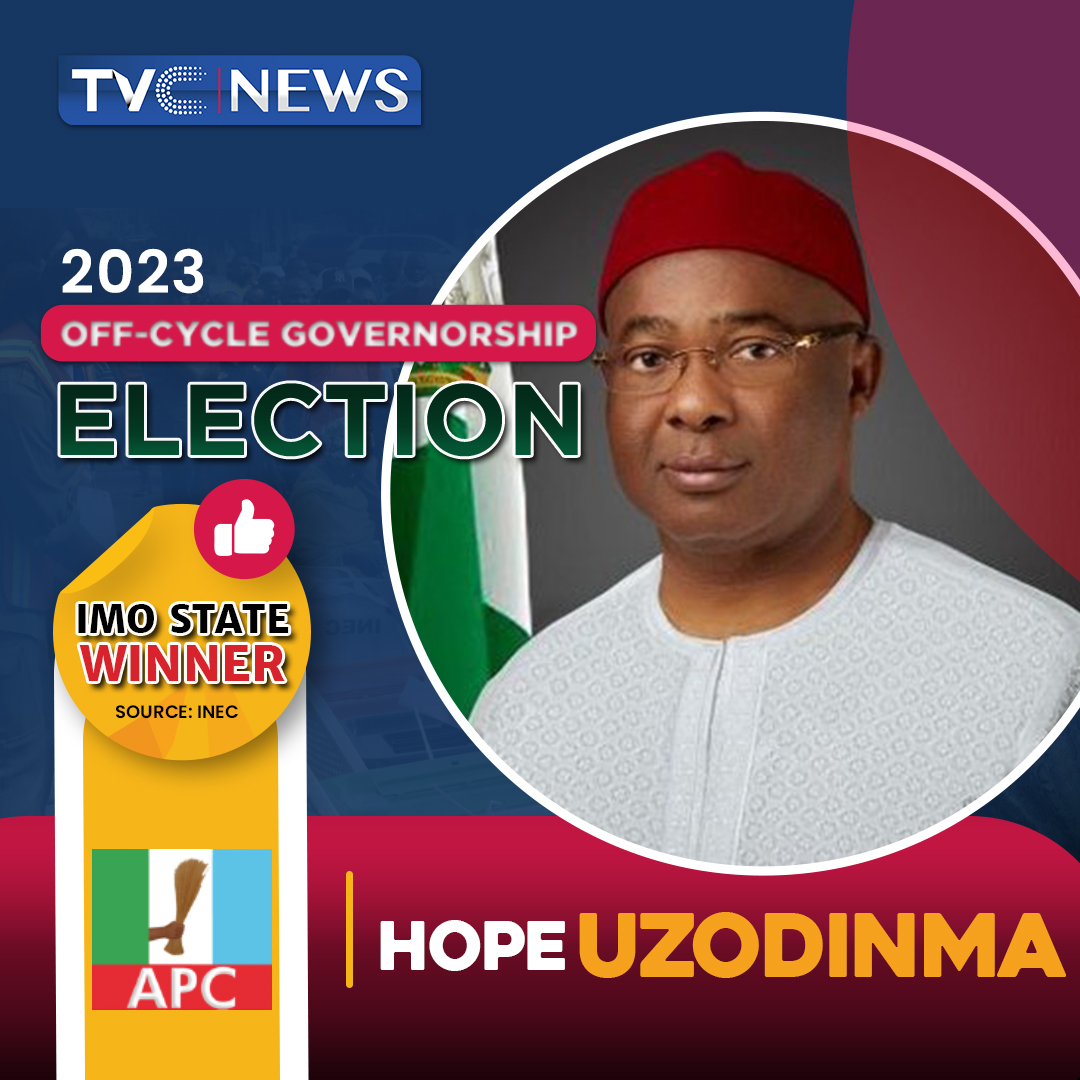tvcnewsng's tweet photo. BREAKING NEWS: INEC Declares Hope Uzodinma of APC Winner Of 2023 Imo State Governorship Election https://t.co/nqhX2qr6XM