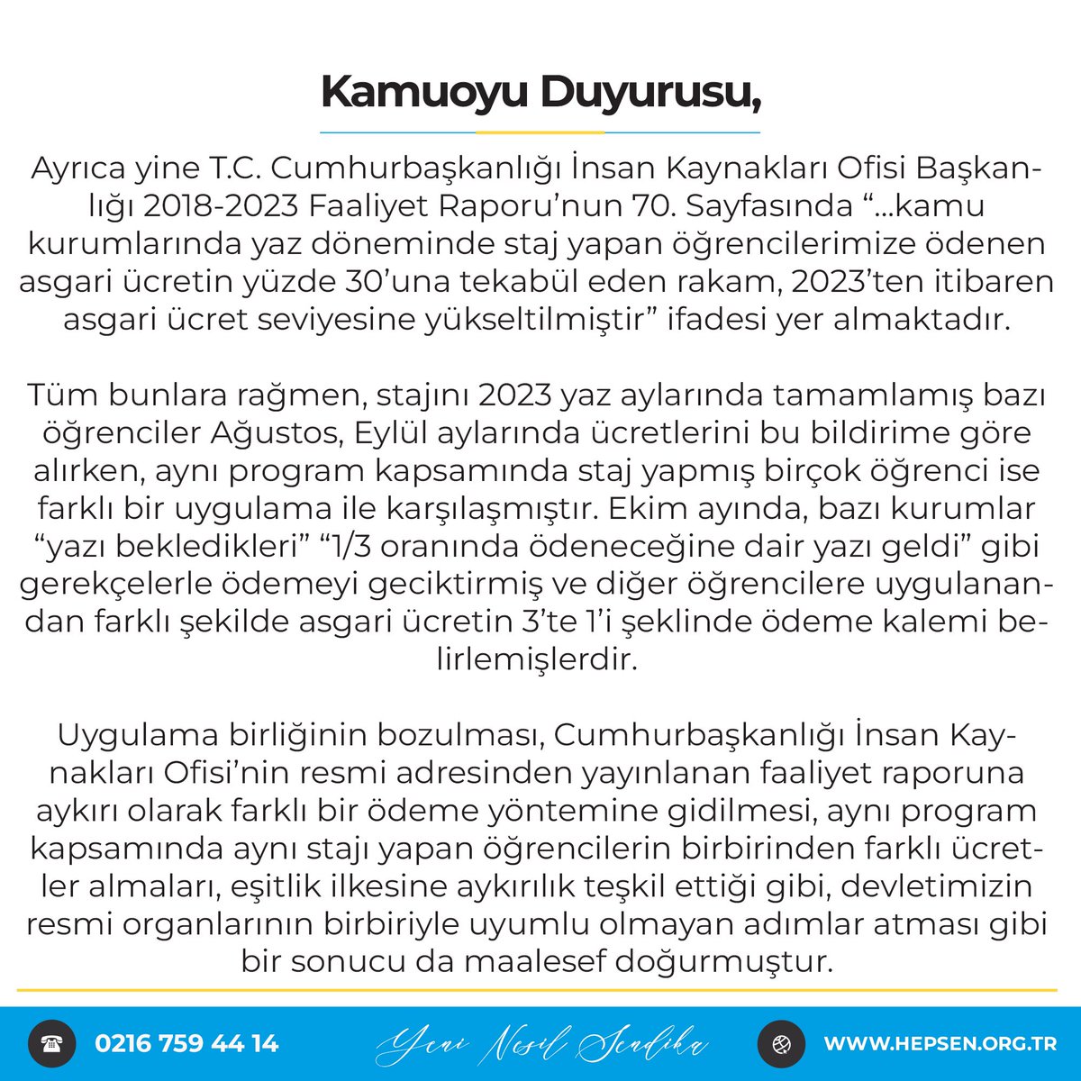 hepsen_2020's tweet photo. Değerli öğrenci arkadaşlarımız,
Ulusal staj programı kapsamında yaşadığınız ödeme probleminin takipçisi olacağız.
HEP-SEN, hep seninle!

#StajyerSağlıkçıMağdur https://t.co/sVXSN4Tye8
