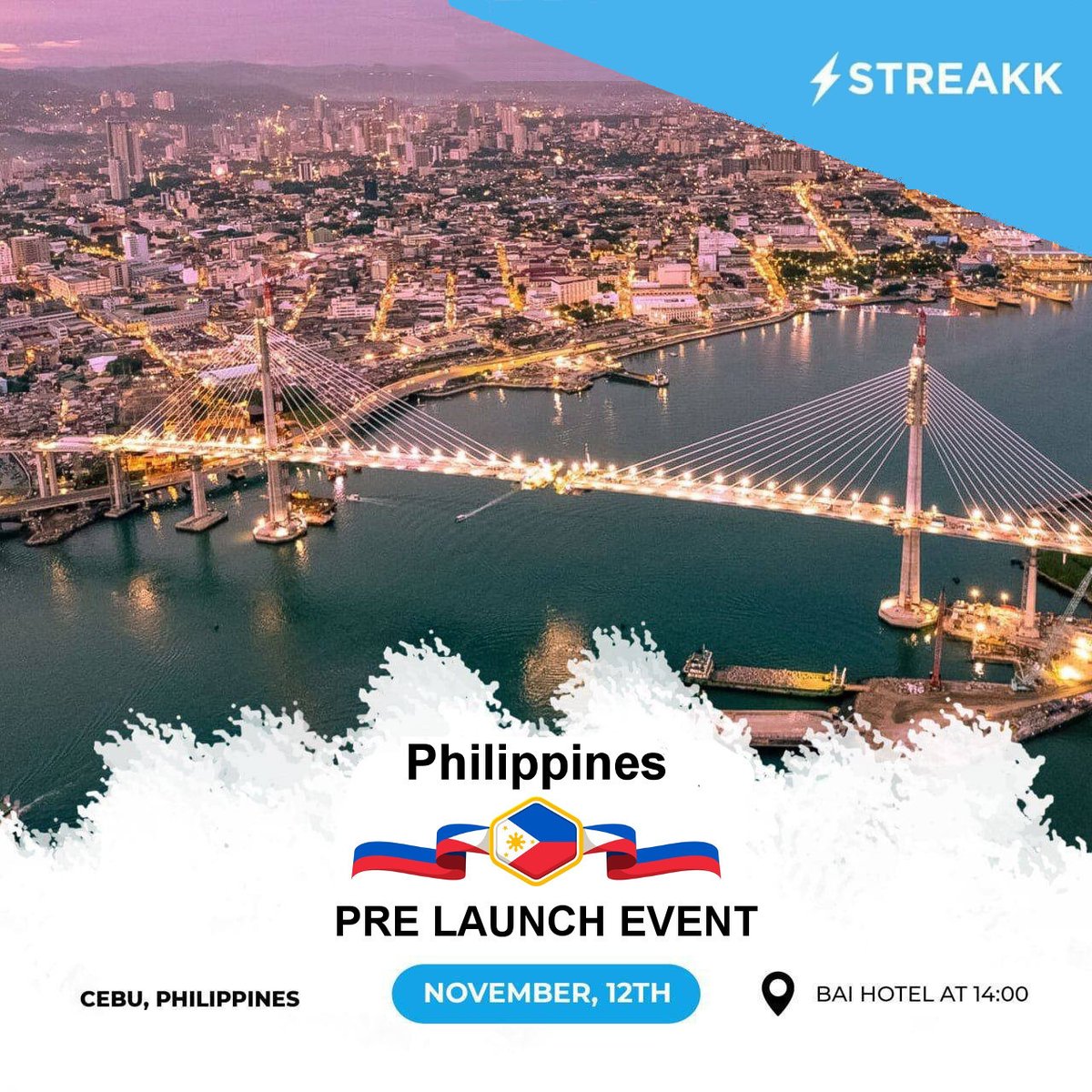 StreakkWallet's tweet photo. 🇵🇭 Philippines we are Coming 🇵🇭

📌 Bai Hotel Cebu - Philippines
⏰ November 12th, 2023 - 2:00 pm

#streakk #philippines #earnworld #streakkchain #blockchain #defi #web3 #mikesmith #siargao #siargaoisland #surfingsiargao #philippineblockchain ##cebu #cebuphilippines https://t.co/ntx5eUdEpj