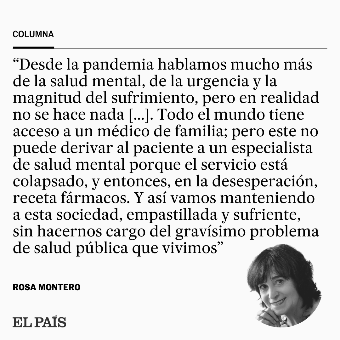 el_pais's tweet photo. OPINIÓN | "Los psicólogos clínicos están quemados, abrasados. Muchos abandonan, otros están de baja. Aún peor: la próxima cita para seguir el tratamiento del paciente tiene una demora media, en la Comunidad de Madrid, de 8 semanas", por Rosa Montero https://t.co/Js3CzbzyOP https://t.co/EXD46Emzda