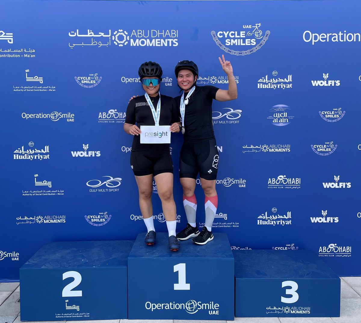 PresightAI's tweet photo. Today, two of our cyclists, Renielyn from @presightai and Aileen from @g42_healthcare, participated in the ‘Cycle for Smiles’ cause at #Hudayriyat Island to raise awareness for @opsmileuae https://t.co/nXLe2T6qJZ