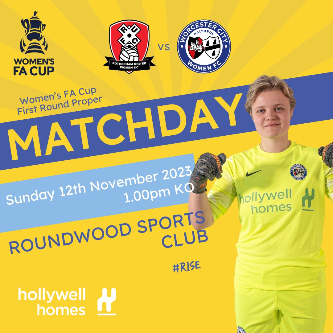 WCWomenFC's tweet image. It's MATCHDAY!

FIRST TEAM
🕑 1.00 pm
🆚 @RUWFC_Official (A)
🏆 @FACupWomens 1st Round Proper
🏟️ Roundwood Sports Club, S62 6LA
🎟 £3 -  Cash on the gate

DEVELOPMENT TEAM
🕑 2.00 pm
🆚 @kingfisherwomen (A)
🏟️ Dickens Heath Sports Club, B94 5NA

#WCWFC #RISE #WorcesterHour