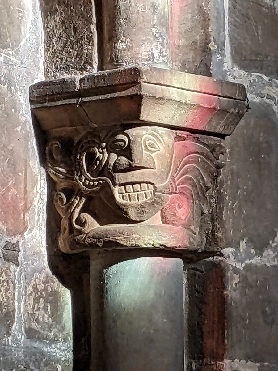 At St Chad's, in Stafford - a face illuminated by light and colour 
#StoneworkSunday and #sundaystonework