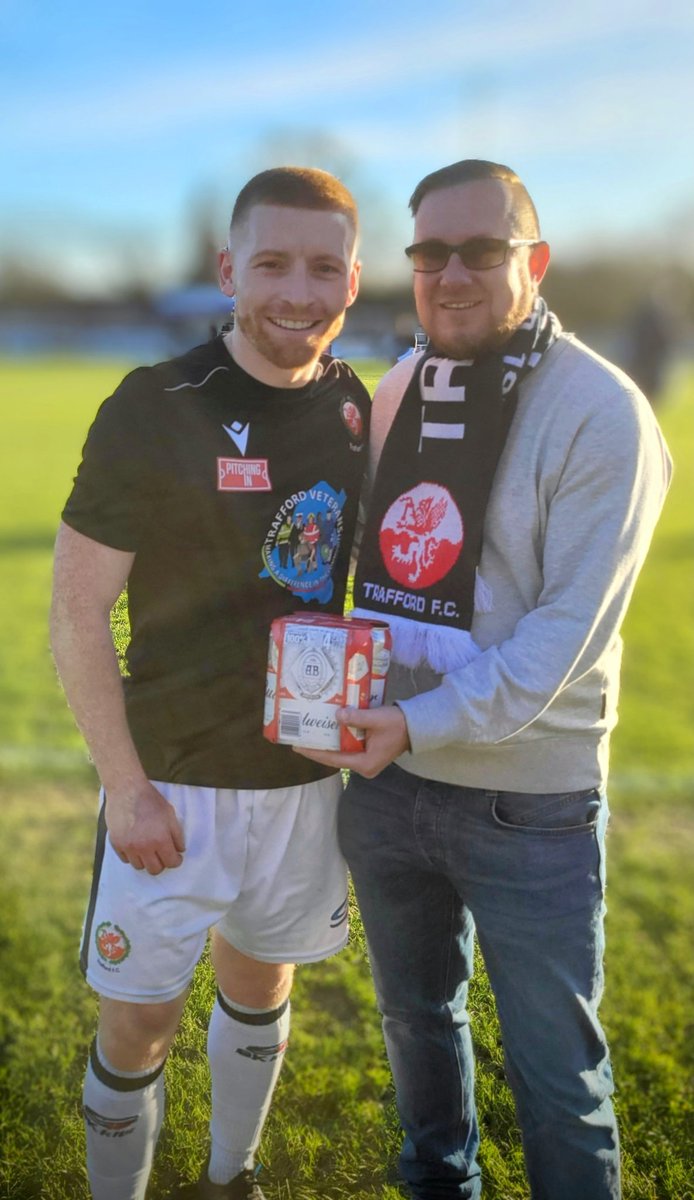 TraffordFCSC's tweet photo. Before yesterday's home game, @_dlambo was presented with his POTM beers for October by supporters' club member, @DelaneyPaul https://t.co/nJ8DIO2e6m
