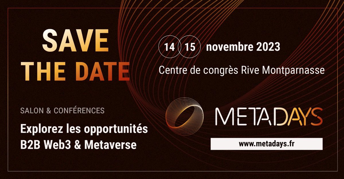 J-2 avant <a href="/CongresMETADAYS/">METADAYS</a> 🔥

L’évènement centré sur le Web3 et le metavers arrive très prochainement, une occasion en or pour rencontrer de nombreux professionnels du secteur et développer vos connaissances ! 

Qui y sera ? Faites-nous signe en commentaire 👋