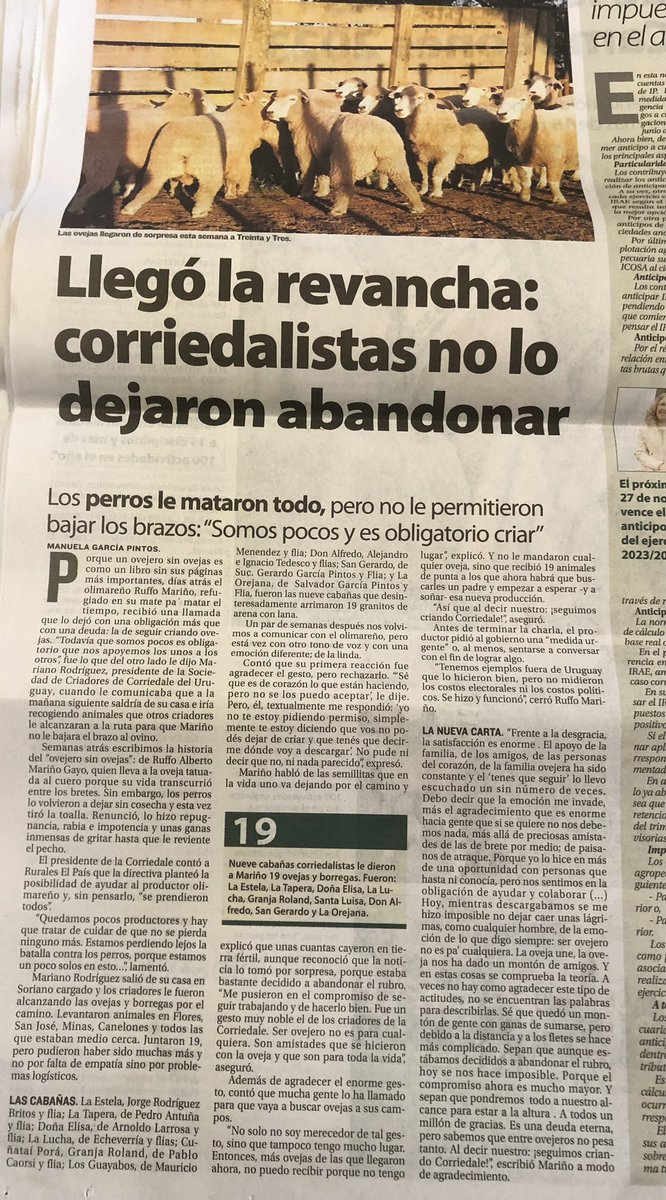 Buen día! 
Buen domingo para todos.
Estas son noticias que alegran la mañana <a href="/GpManuela/">Manuela García Pintos</a> . A la Sociedad de Criadores de <a href="/corriedaleuy/">Corriedale Uruguay</a> 🙌🏼🙌🏼🙌🏼
💪🏼💪🏼💪🏼 🐑 🐑 🐑