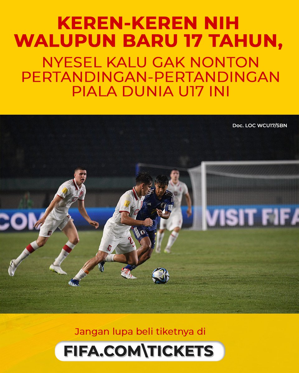 IndMatchday's tweet photo. Keren keren nih walaupun baru 17 Tahun, nyesel kalau engga nonton pertandingan Piala dunia U17 ini. Tiketnya bisa di order lewat https://t.co/rbhGQYZN9O #U17Mendunia #PialaDuniaU17 #WorldCupU17 #TiketU17 https://t.co/JAQNc9TFlb