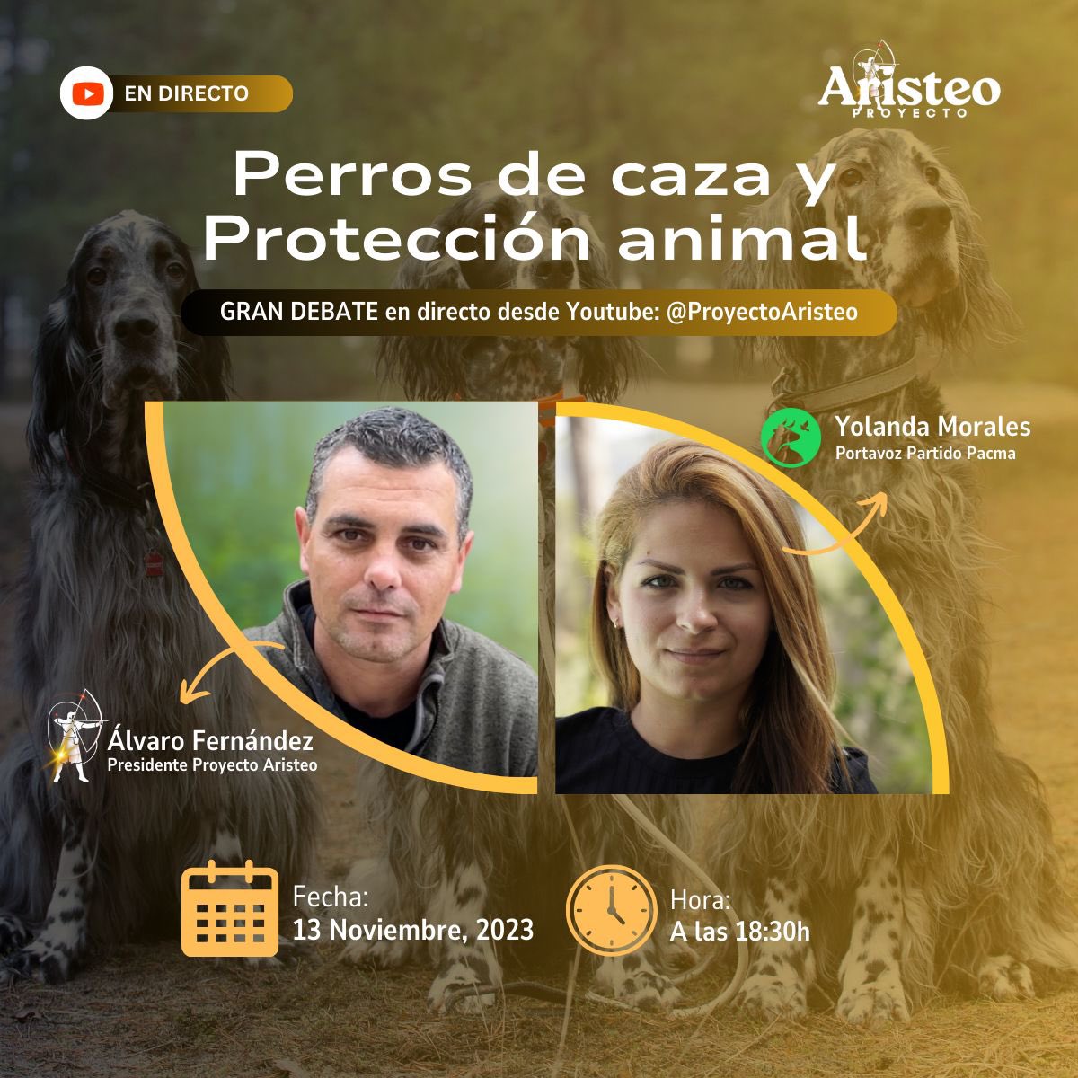 Mañana lunes a las 18:30h, DEBATE INÉDITO y en DIRECTO, entre nuestro Presidente y autor de @CuadernodeCaza y <a href="/yolanda_morpe/">Yolanda Morales</a> Portavoz y Jefa de Prensa de <a href="/PartidoPACMA/">PACMA</a>.

No faltes, nos jugamos mucho!

Enlace al directo: youtube.com/watch?v=Zp7I4H…