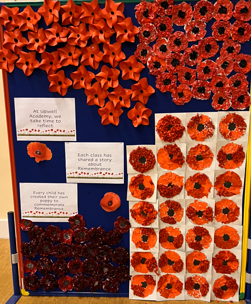 AcademyUpwell's tweet photo. Our children from EYFS to Y6 have been busy creating beautiful artwork as part of our Remembrance Week. We paid tribute to the country’s war heroes which our Y5 pupils prepared a special assembly &amp; welcomed guest speaker, Warrant Officer Morby-Jones. #TeamEMAT https://t.co/pZeoID6cF9