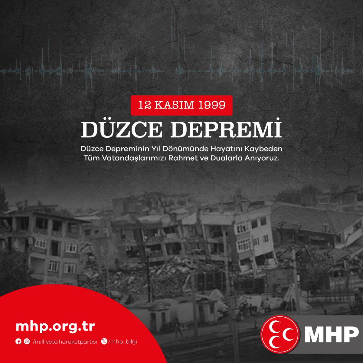 #12Kasım1999 Düzce Depreminin Yıl Dönümünde Hayatını Kaybeden Tüm Vatandaşlarımızı Rahmet ve Dualarla Anıyoruz.