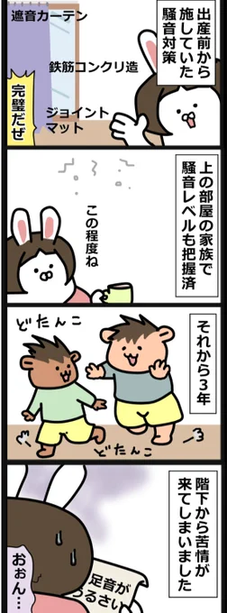 騒音対策をしていたつもりですが、隣人さんから苦情が来てしまいました。

現在、4cmのプレイマットを新しく購入し設置済みです。騒音和らいでいると良いなぁ…。
 #育児絵日記 