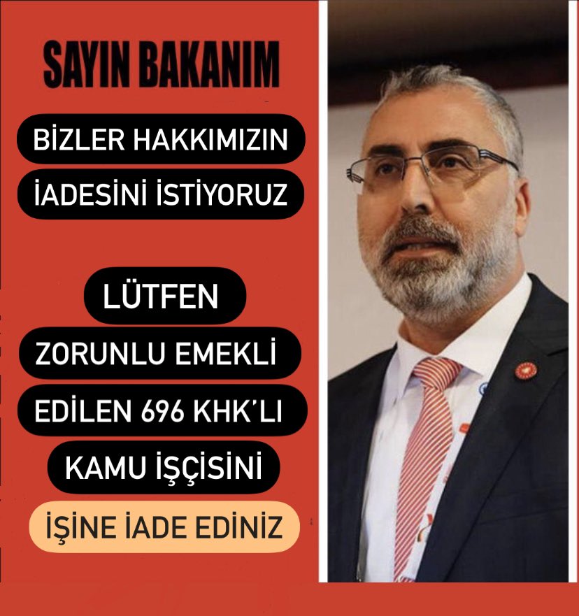 OzcanSems's tweet photo. 2018den bu yana Zorla Emekli edilmiş olan işçilerin SUÇU NEYDİ?

2018de 696 KHK ile Taşerondan kadroya alındık.
AMA #ZorunluEmekli edilerek çalışma hakkımız elimizden alındı.
7.500TL Emekli aylığını değil,
İŞE İADE İSTİYORUZ.
@RTErdogan
@isikhanvedat 
#zorunluemekliyiduyunartık https://t.co/Mhe2LyOw0W