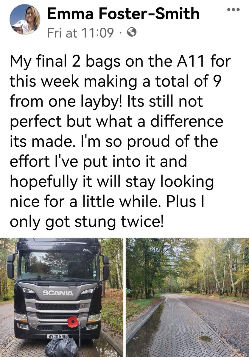 So proud of our group member Emma who has been clearing layby she has been stopping at of litter this week. @JohnLewisRetail you should be proud of your driver. Fantastic commitment #truckerscleaningupbritain #keepbritaintidy #adoptalayby #bepartofthesolution