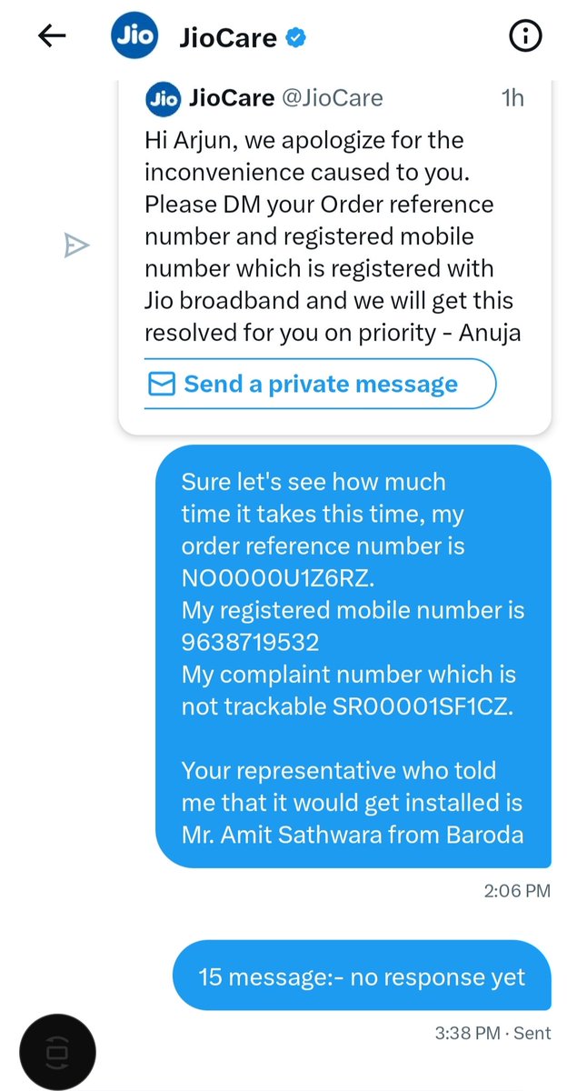 arjundubey's tweet photo. @JioCare Hi Anuja, you mentioned that this will happen on priority, should send the details again , just in case, https://t.co/enDvADtH57