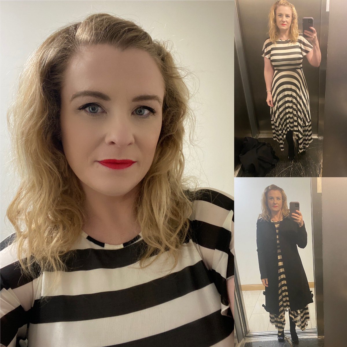 CatrinaSoprano's tweet photo. #sundaystyle comes to you courtesy of one of my besties @EmerBarrySop  because she gave me this stunning dress!! Classic black &amp; white &amp; high street in #karenmillen dress, #peterobrien coat &amp; #ninewest heels completed with my statement #redlip #soprano #classicstyle #monochrome https://t.co/frXwSMOlCm