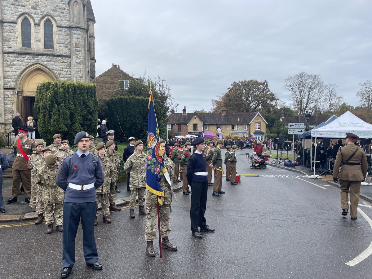 We gather together as a community ⁦<a href="/reigatebanstead/">Reigate & Banstead Borough Council</a>⁩ 
#WeWillRememberThem.

An important national and local event.

So many groups represented from brownies to the police. 

I am pleased that children from ⁦<a href="/ReigateGrammar/">Reigate Grammar School</a>⁩ School are part of the occasion.